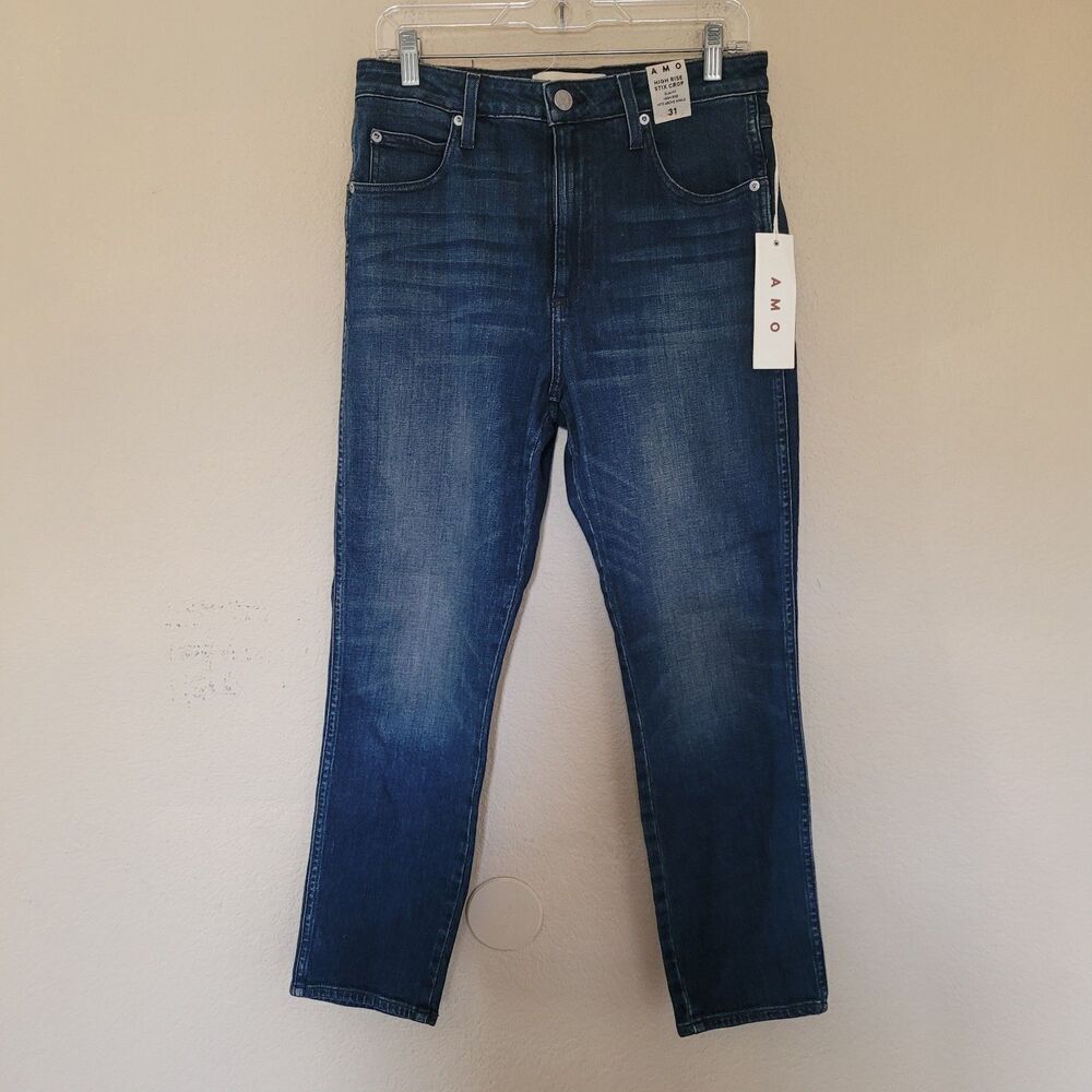 Amo Jeans Womens High Rise Stix Crop Size 31 Slim Fit Stretchy Dark Wash Nwt